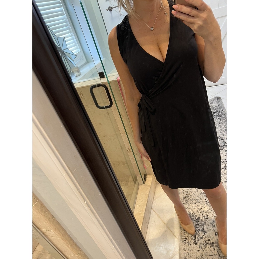 Synergy Women Black Organic Cotton Sleeveless Wrap Dress S Casual Sumner Classic